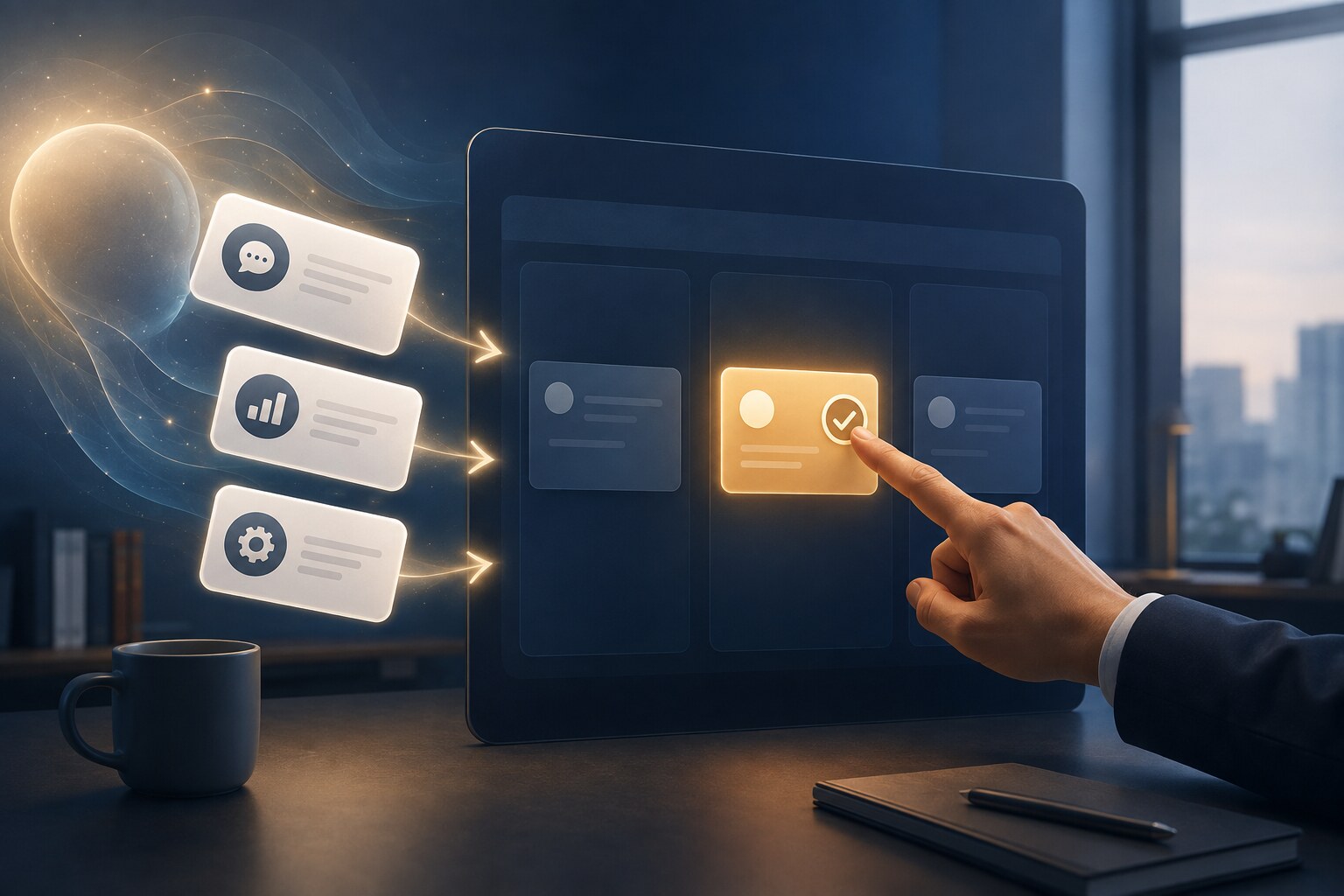 A human approving an AI agent task on an enterprise work board