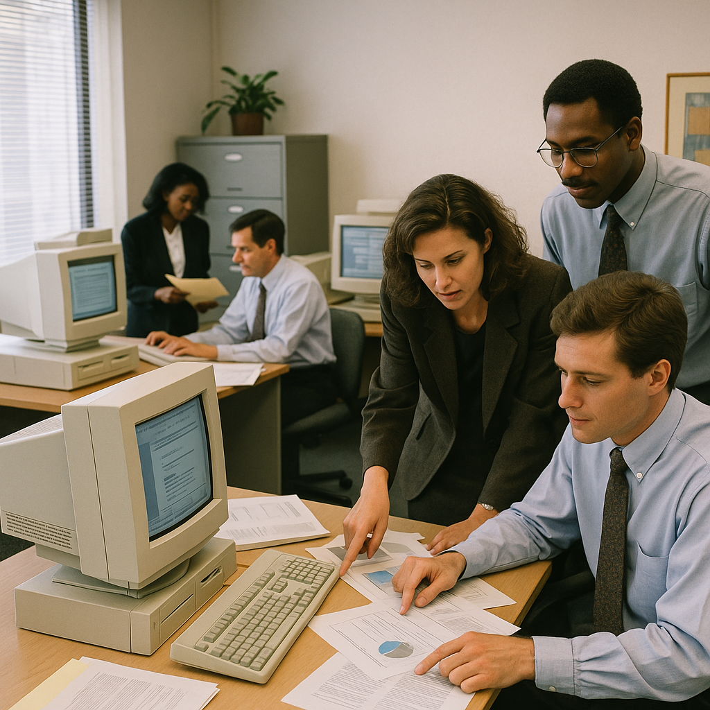 1990s office with computers illustrating business process reengineering