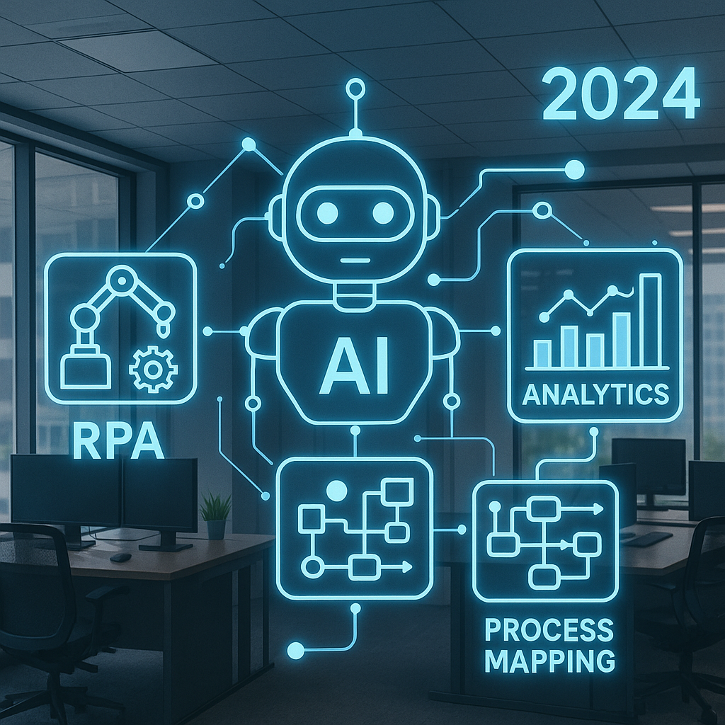 Hyperautomation converging AI, RPA and analytics powering business workflows.